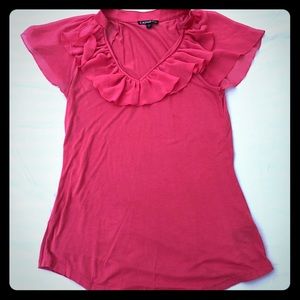 Express Sheer Ruffled Cap-Sleeve Blouse